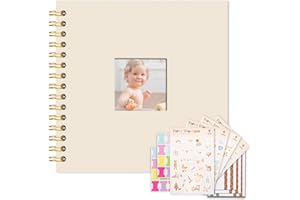 Vienrose Kids Scrapbook Album 8.5"X8.3" with Window Silk Fabric Cover Acid-Free Pages Personalised DIY Photos Scrapbooking for Baby Memory Book, First Year Keepsake Journal Gift Boy Girl, Beige