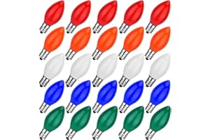 Agaphoton Christmas Lights Bulbs Multicolor, 25 Pack C7 Multicolor Replancement Bulbs, C7 Vintage Ceramic String Light Replacement Bulbs, E12 Candelabra Base, 5 Watt