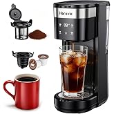 Horavie Compact Single Serve Coffee Maker for K Cup Pod &amp; Ground, Fast Brew | Fit 7.8" Travel Mug, Hot &amp; Iced K Cup Coffee Machine with 5 Brew Sizes, Descaling &amp; Low Water Alert, 30oz Removable Reservoir
