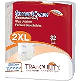 Tranquility SmartCore Adult Disposable Briefs, Incontinence Control with Breathable Kufguard Technology, Fastening Tabs & Wetness Indicator, Latex-Free, Adult XX-Large, 34oz Capacity, 32ct Case