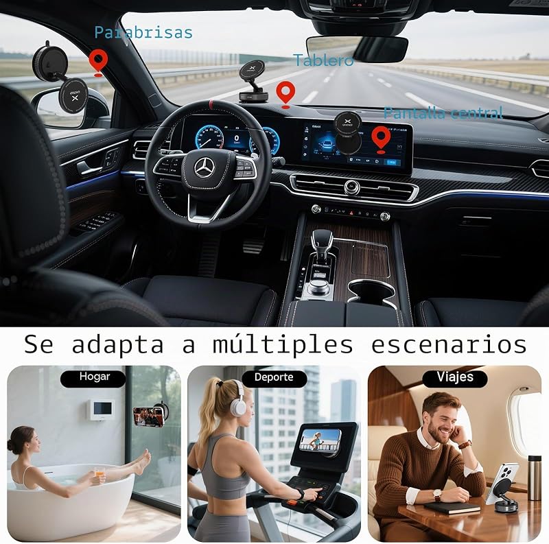 Soporte de teléfono magnético para Coche con Ventosa para Soporte Magsafe, Soporte para teléfono de Coche con Ventosa Ultra Ajustable 360° para iPhone 17 Pro MAX 16 15 14 13 12 Air Plus (Negro) — foto 2 de 8