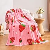 Jameswish Pink Strawberry Kids Throw Blanket for Girls Teens Toddler Pink Soft Fuzzy Flannel Bed Blanket Birthday Gifts for Women Girls Kids Teens Adults, 50”x60”