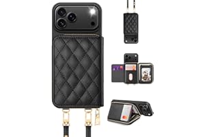 OCASE Compatible with iPhone 17 Pro Max Crossbody Wallet Case with Card Holder, PU Leather Zipper Handbag Phone Purse with RFID Blocking Kickstand Wrist Strap Lanyard 6.9 Inch, Diamond Check Black