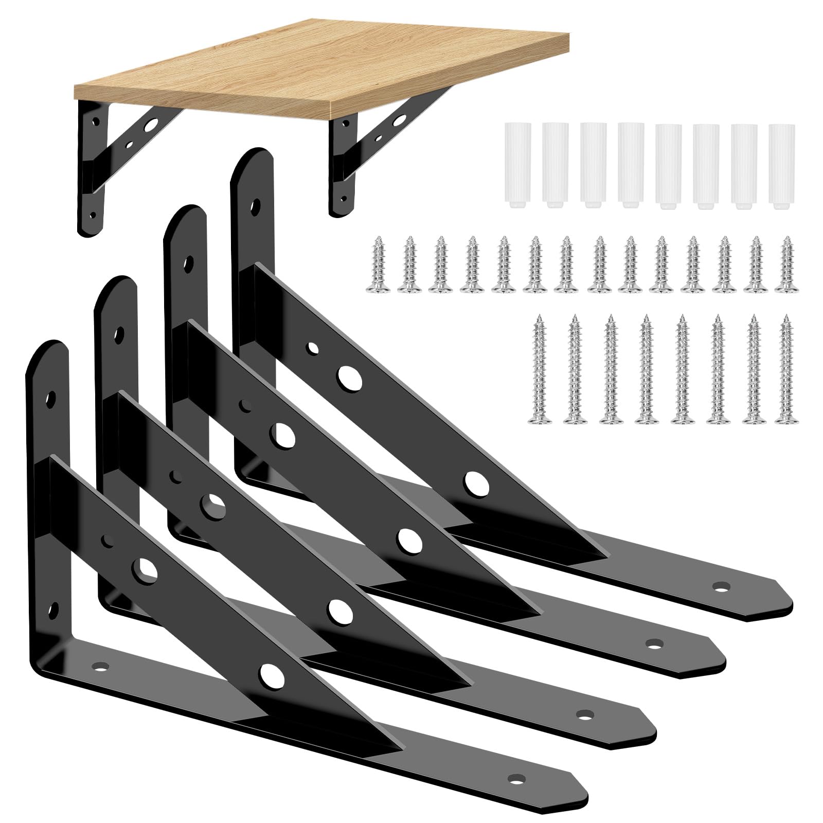 Tanstic 4 Pack 8 Inch L Shape Shelf Brackets, Heavy Duty Decorative Shelf Brackets Wall Mounted Floating Shelf Bracket, L Corner Brace Angle Brackets Shelf Support with Screws for DIY Shelving(Black)