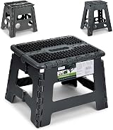 Rainberg Folding Step Stool 9 Inch 250 lbs Capacity Carry Handle Black