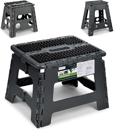 Rainberg Folding Step Stool 9 Inch 250 lbs Capacity Carry Handle Black