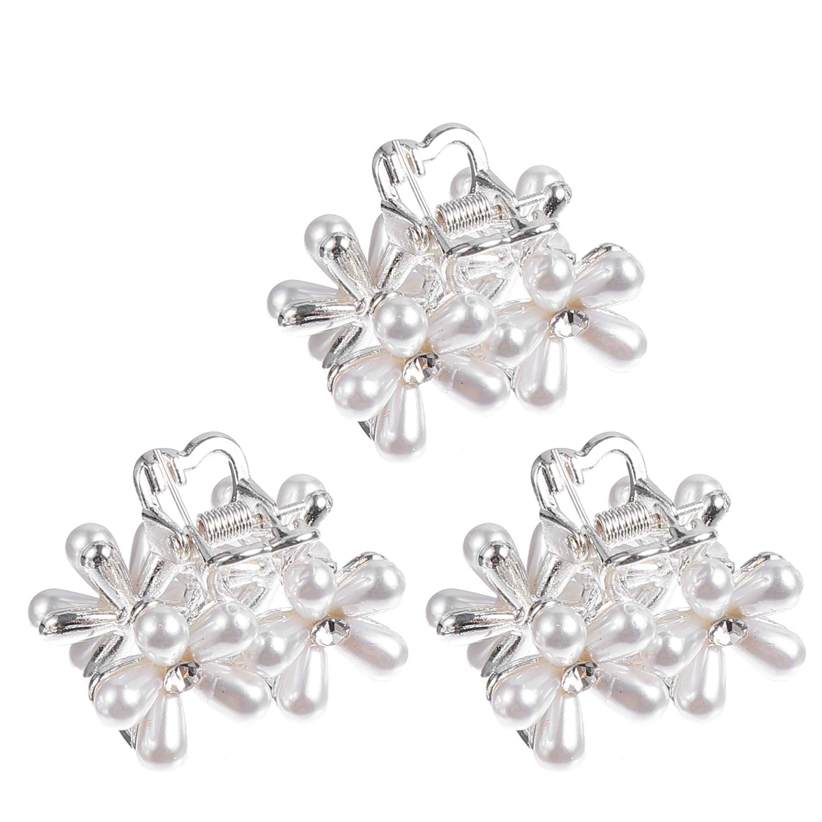 FRCOLOR 3pcs Artificial Pearl Hair Claw Clips Alloy Mini Barrette Clip Pearl Hair Ornaments Small Non Slip Hair Pin Hair Accessories Valentine Day Wedding Party Gift For Her Silver