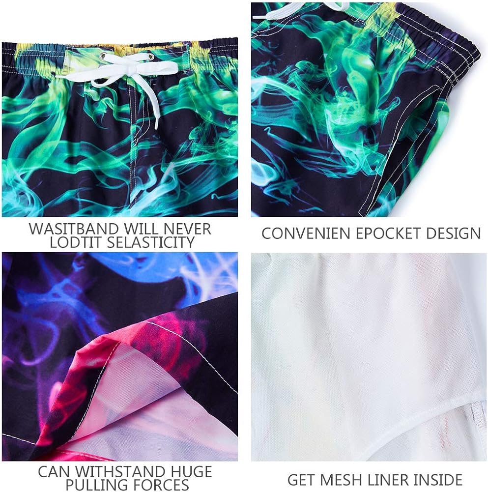 uideazone Boys Teens Swim Trunks Quick Dry Waterproof Surfing Board Shorts Drawstring Elastic Waist with Mesh Lining 5-14T: Clothing