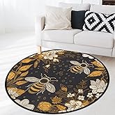 OMFUNS Animal Bee Round Area Rug Bedroom 3 Ft, Daisy Floral Circle Floor Mat Non-Slip Washable Accent Throw Rugs Carpet for L