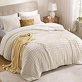 downluxe Micromink Sherpa King Comforter Set - Fluffy Bedding Beige 3D Puff Grid, Ultra Soft & Warm Plush Comforter for Winter (1 Comforter, 2 Pillowcases)