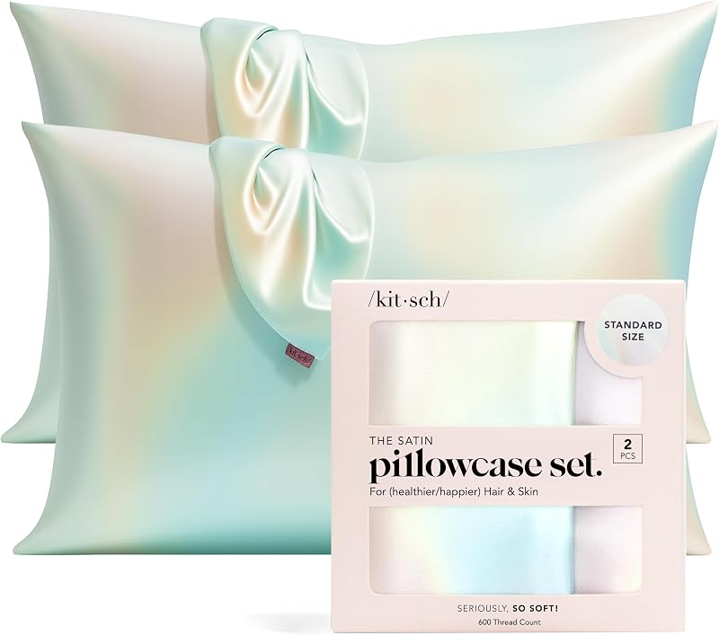 Kitsch Satin Pillowcase with Zipper Standard Queen 2 Pack Aura