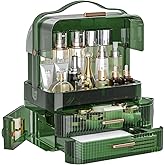 LINFIDITE Cosmetics Storage Box Transparent Lid Large Makeup Organizer Box Drawers Portable Handle Waterproof Dustproof Skincare Display Cases for Countertop, Bathroom, Dresser,Gift Clear Green