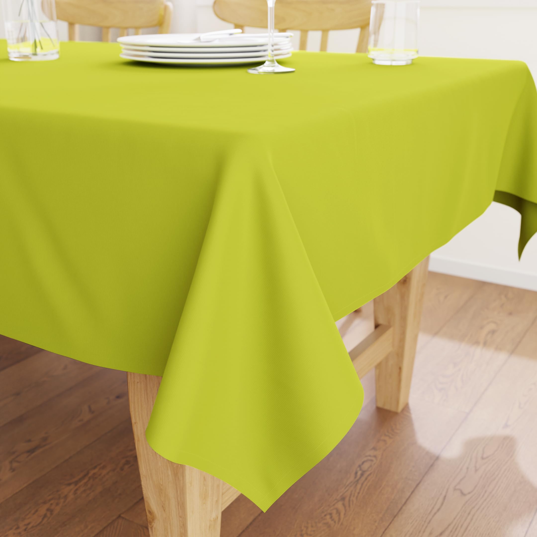 Photo 1 of Encasa Table Cloth Size 56x84 in | Polyester Canvas Fabric | Lime Green Solid Color | Dining Tablecloth for Decoration - Machine Washable