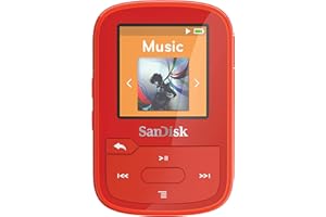 SanDisk 16GB Clip Sport Plus MP3 Player, Red - Bluetooth, LCD Screen, FM Radio - SDMX28-016G-G46R
