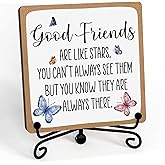 Friends Wooden Sign With Metal Stand, Good Friends Are Like Stars Desktop Decoration, Friendship Gifts For Women, Sisters, Besties - Butterfly Decor For Home, Office, Living Room, Bedroom -42