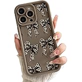 Lovmooful Compatible for iPhone 15 Pro Max Case Cute Ribbon Bow with Leopard Design with Bumper Protector for Girls Women Soft TPU Shockproof Protective Girly for iPhone 15 Pro Max Case-Brown