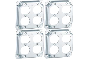 Copkim 4 Pcs Metal Receptacle Electrical Box Cover, Square Rectangle Exposed Outlet Junction Cover for 4 Inch Electrical Box(2 Duplex)