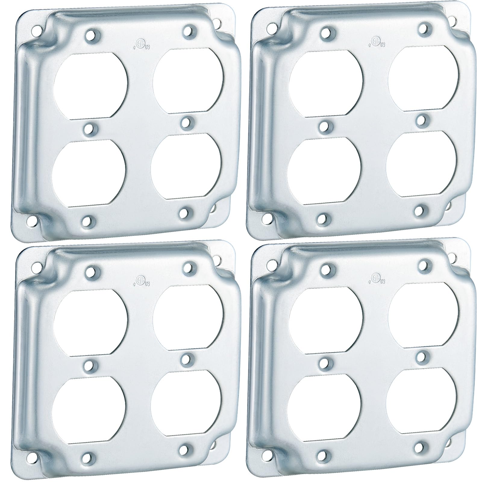 Photo 1 of Copkim 4 Pcs Metal Receptacle Electrical Box Cover, Square Rectangle Exposed Outlet Junction Cover for 4 Inch Electrical Box(2 Duplex)