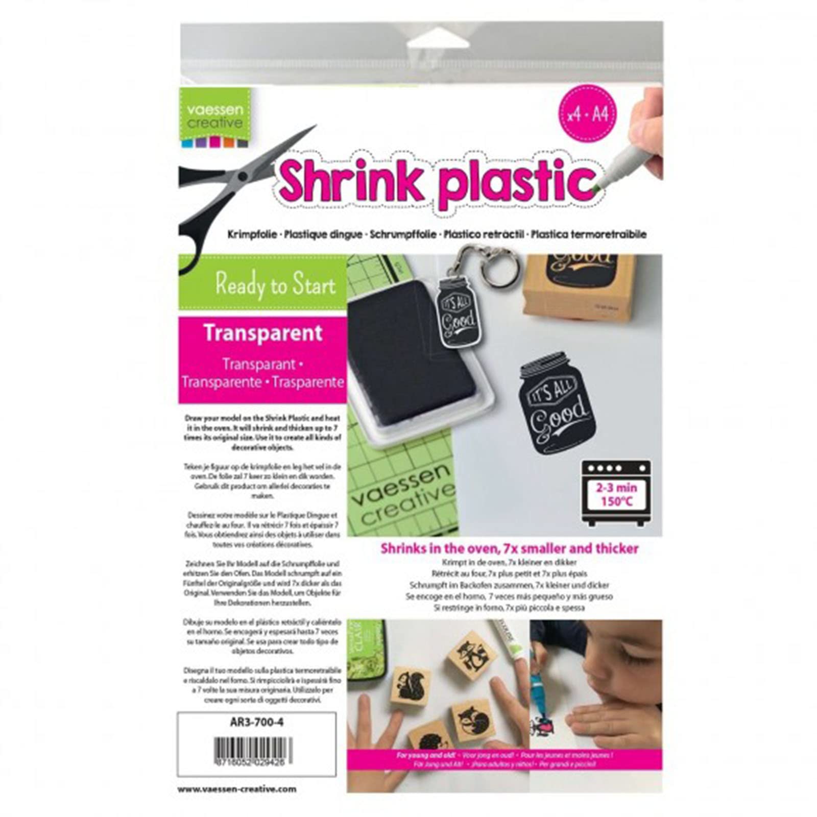 Vaessen Creative Shrink Plastic, Transparent, 4 Sheets, 21 x 30 cm, Fun Arts and Crafts Projects For All Ages — image 1
