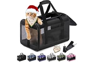 Conlun Cat Carrier Airline Approved, Soft-Sided Dog Carrier with Inner Safety Leash, Pet Transport Carrier for Small-Medium Cats Puppies up to 15 Lbs, Collapsible Travel Kitten Carrier Bag -BlackM