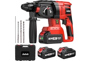 Avhrit 21V Cordless Hammer Drill, Powerful Rotary Hammer Drill with Batteries, Drill Bits, Brushless Motor, Safety Clutch, 4 in 1 Hammer Drill for Concrete Home Use and Professional Construction Work