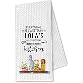 OTOUO Lola Gifts Kitchen Towels, Best Grandma Mother's Day Birthday Gifts from Grandkids Dish Tea Towels, Everything is Sweeter in Lola's Kitchen Hand Towels, 16x24 Inches