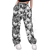 Cromoncent Womens High Waist Parachute Pants Y2K Cargo Trousers with Pockets, Camo Grey, S