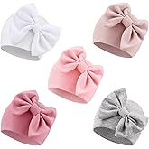 AQOKKA Newborn Baby Girl Hats with Bow Cotton Toddler Infant Beanie Cap Newborn Hospital Hats for Baby Girl Kid 0-12 Months