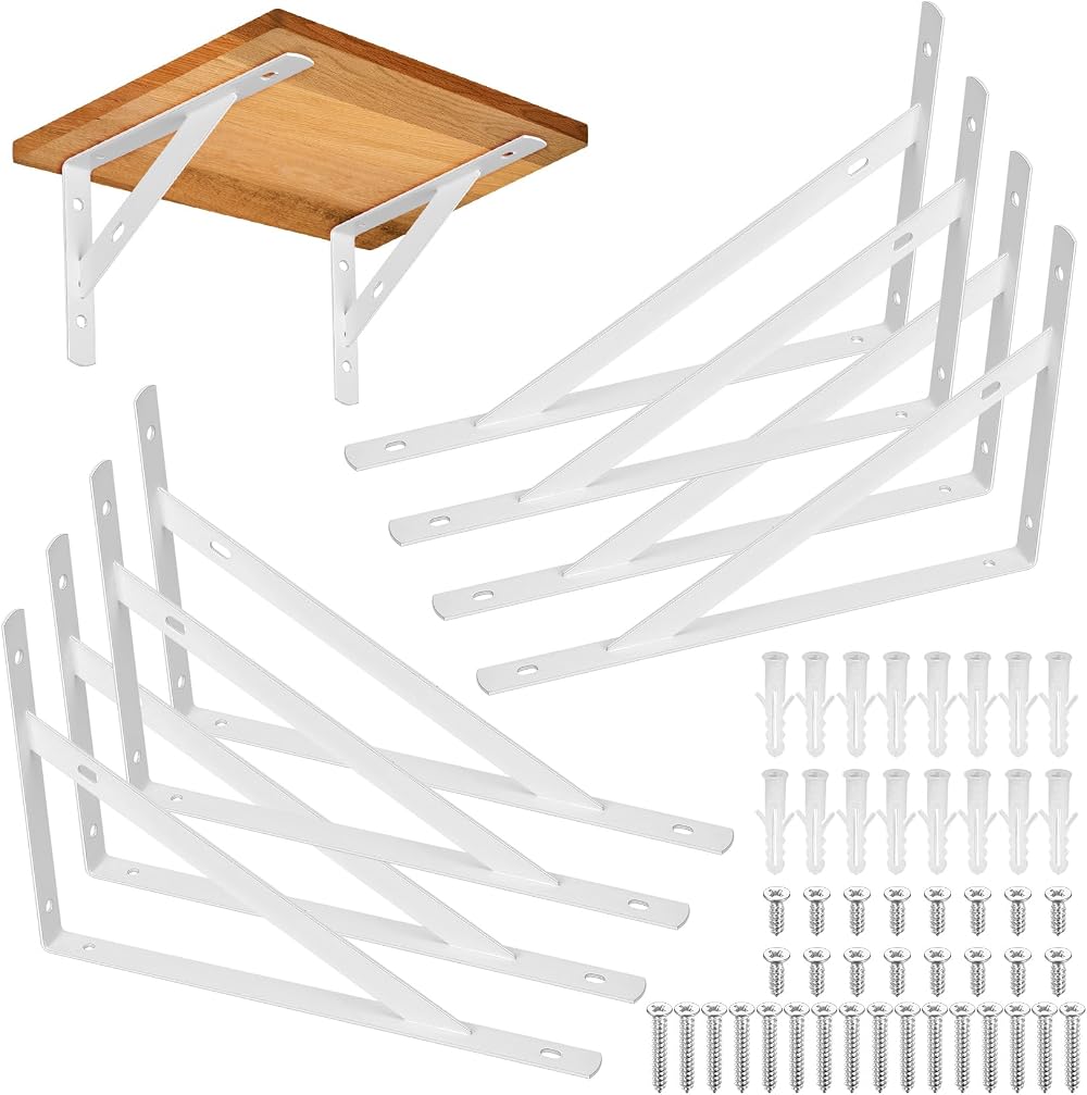 HAOCHEN 8 Piece Heavy Duty Shelf Brackets 9.84x6.29 White Iron 90 Degree