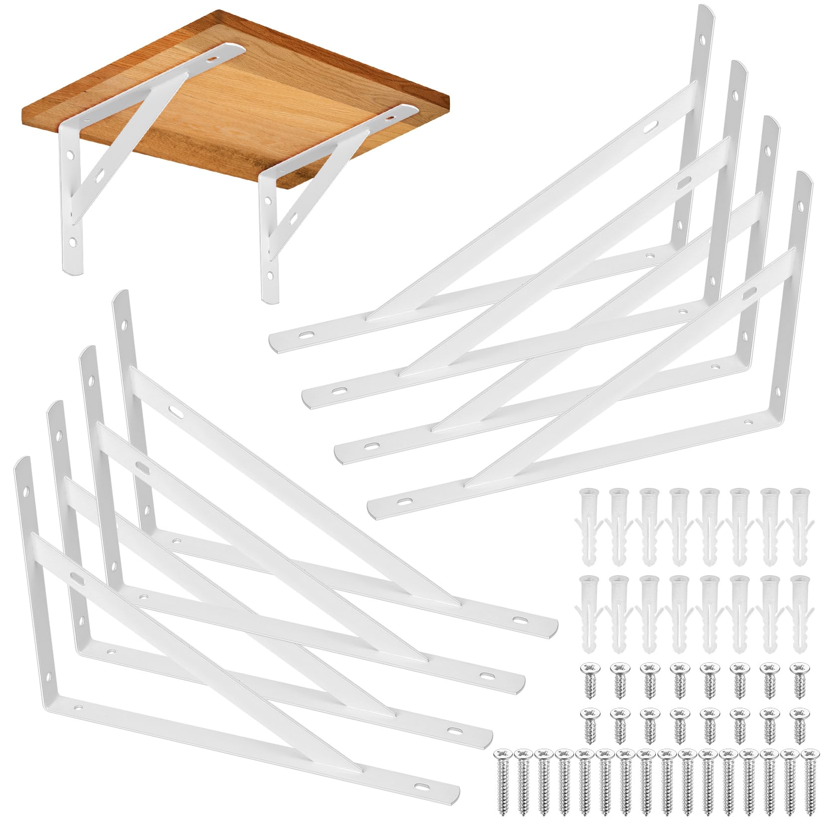 8 Pieces Shelf Brackets Heavy Duty, Wall Mounted Triangle Shelving Brackets, 90 Degree Right Angle Shelf Supporters Brace Brackets, for Living Room Bedroom (White 250x160mm/9.84x6.29 inch) — image 1