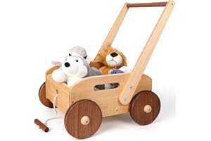 Woodtoe Wooden Baby Walker, Adjustable Speed Baby Push Walker, Montessori Push Toys for Babies Learning to Walk, Educational Walking Toys Gift for Toddler Boys Girls 1 2 3 Years Old