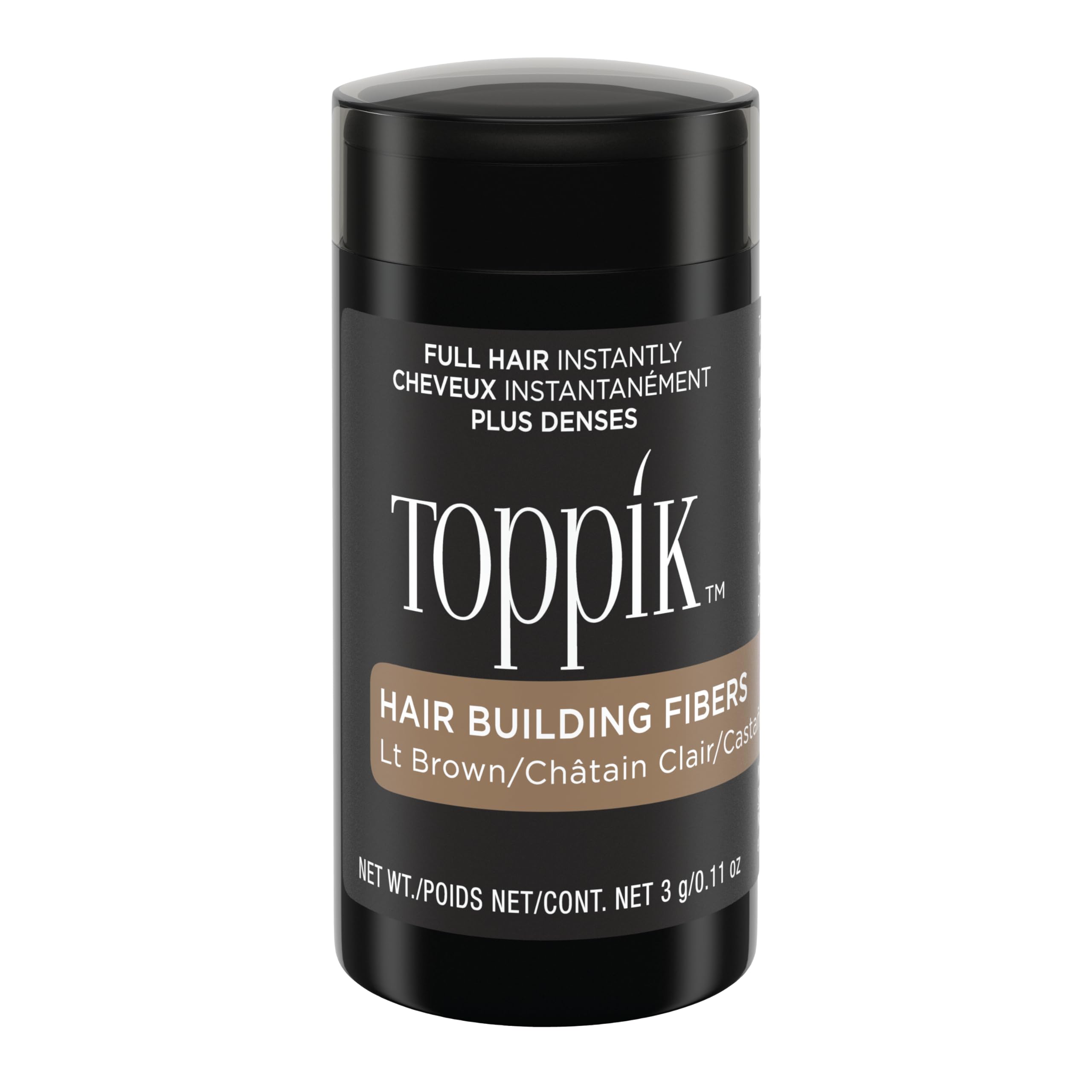 Toppik Hair Building Fibres Powder, Light Brown, 3g Bottle - for A Thicker-looking Hairline, Crown and Beard, Instant Thinning Concealer for Men and Women ​