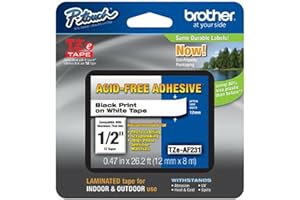 Brother 12mm Acid Free Tape, Black/White (TZeAF231)