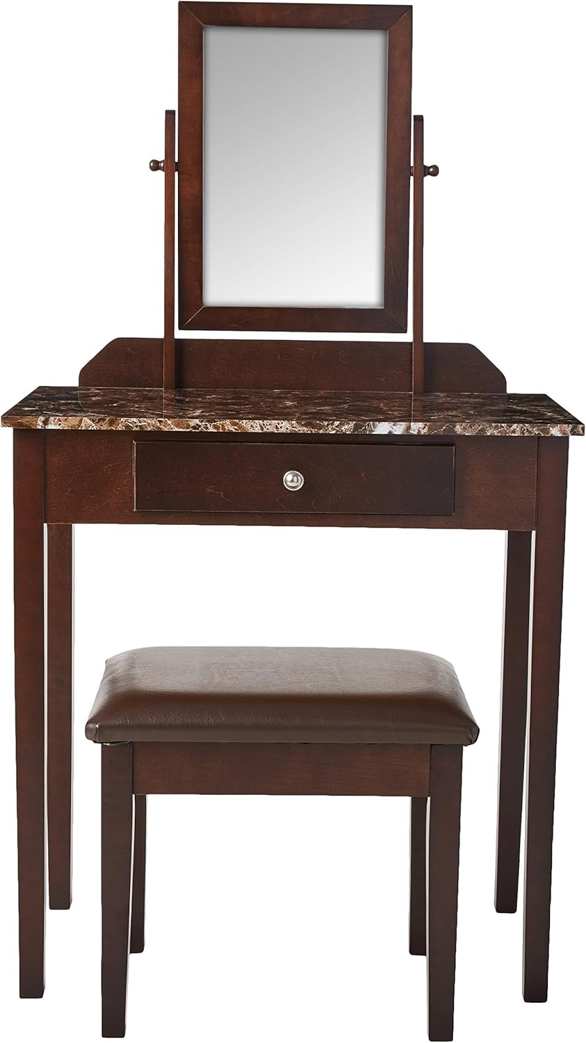 Amazon Com Crown Mark Iris Vanity Table Stool Espresso Finish Furniture Decor