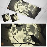 2 Pack Fluorescent Light Cover for Classroom Ceiling, Halloween Scary Night Moon Magnetic Light Cover Filters, Horror Bat Crow Lights Covers for Office School Home Drop Lamp Ceiling Decor 4x2 ft