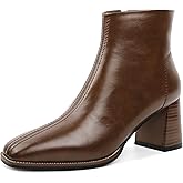 Jaffamiraco Ankle Boots for Women Block Stacked Heel Chunky Square Toe Side Zipper 2.5 Inches Comfortable Short Booties