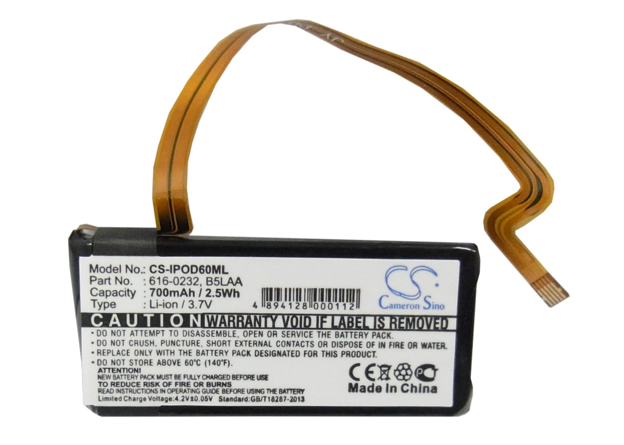 CS 700mAh Replacement Battery for Apple iPod Classic 120GB iPod Classic 160GB iPod Video 60G MICROSOFTJS8-00003 Zune 1089 Zune 1090 PN Apple 616-0232 696-0106 B5LAA B6DAH Microsoft G71C0006Z110