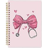 WARDOS Pink Nurse Notebook Journal 5.5x8.3, Nurse Appreciation Gifts Notebooks for Note Taking, Nursing Gifts for Women, Coquette Pink Stethoscope Bow Nursing Spiral Journal