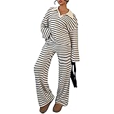 Verdusa Women's 2 Piece Striped Print Lounge Set Going Out Travel Outfit Winter Clothes Comfiest Airport Outfits