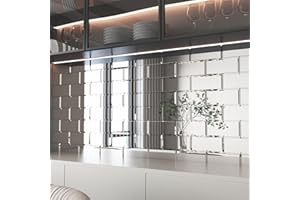 Adedeo Peel and Stick Beveled Mirror Glass Subway Tile Silver 3 x 6 Inch for Kitchen Backsplash Bathroom Wall （40 Pcs）