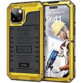 Mitywah Waterproof Case for iPhone 15 Plus, Heavy Duty Shockproof Case with Built-in Screen Protector, Full Body Underwater Protective Metal Case 6.1 inch, Yellow