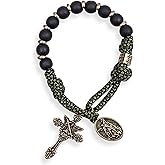 Nazareth Store NEW Antique Bronze One Decade Rosary Black Matte Beads Green Paracord Rosary Bracelet Handmade Catholic Travel Friendly Prayer