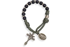 Nazareth Store NEW Antique Bronze One Decade Rosary Black Matte Beads Green Paracord Rosary Bracelet Handmade Catholic Travel Friendly Prayer