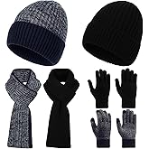 Tivi Tovo 6 Pcs Winter Beanie Hat Scarf Glove Set Men Women Valentines Day Gift Knit Lined Hat Long Scarf Touchscreen Glove