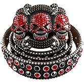 Punk Skull Belt Set for Men & Women - Rhinestone Studded Gothic Belts with Triple Rolling Buckles