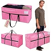 WORKPRO 2-Pack 66 Gallon Extra Large Moving Bags with Zippers, Carry Handles, Heavy-Duty, Water-Resistant Storage Totes for Moving & Space-Saving Organization, Pink