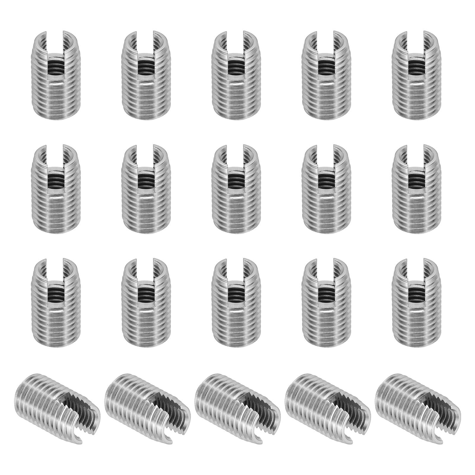 PATIKIL Self-Tapping Threaded Inserts, 20 Pcs M8 x M12 x 20mm 303 Stainless Steel Thread Adapter Reducer Slotted Screw Repair Inserts Nuts Sleeve