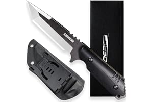 OERLA OLX-004 Tactical Survival Knife with Kydex Sheath, Outdoor Fixed Blade with Belt Clip, 420HC Steel Blade Camping Knife with G10 Handle