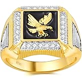 DOHAOOE Men's 14K Gold Eagle Band Ring Cubic Zirconia American Eagle Ring