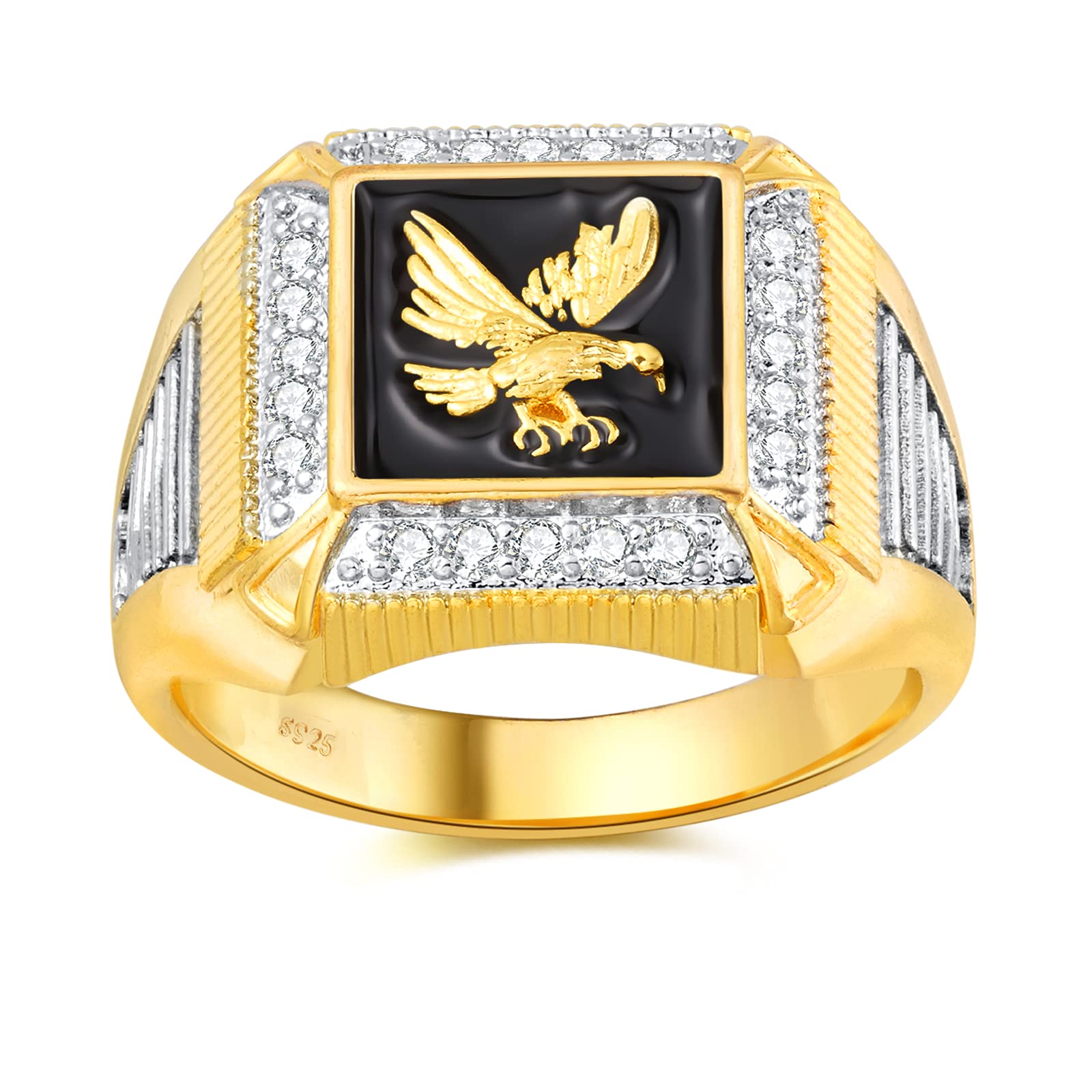 DOHAOOE Men's 14K Gold Eagle Band Ring Cubic